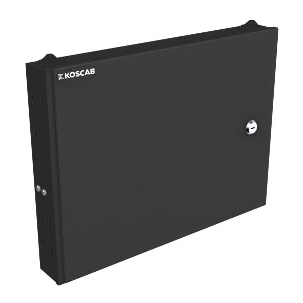 Кросс KOSCAB оптический настенный частично укомплектованный 16 портов SC/LC duplex (планка SC/2LC-2шт, сплайс-кассета-1шт) черный RAL 9005