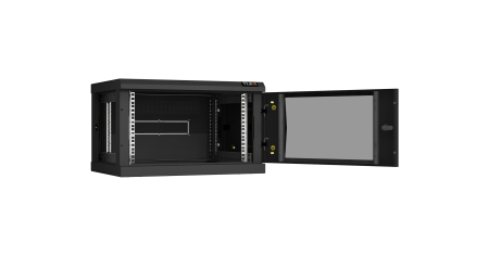 Настенный разборный шкаф NIKOMAX 19", 6U, стеклянная дверь, Ш600хВ370хГ450мм, 2 пары монтажных направляющих, черный