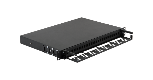 Оптический кросс NIKOMAX 19" Premium Line, 1U, до 24 SC портов или 48 LC портов, выдвижной, со съёмной полкой, черный