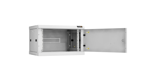 Настенный разборный шкаф NIKOMAX 19", 6U, металлическая дверь, Ш600хВ370хГ450мм, 2 пары монтажных направляющих, серый