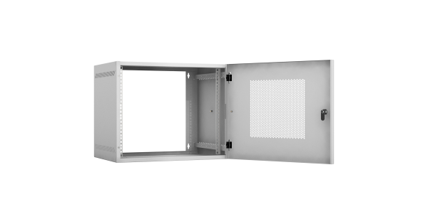 Настенный шкаф 19", 9U, перфорированная дверь, Ш540хВ440хГ400мм, 1 пара монтажных направляющих, сварной, серый