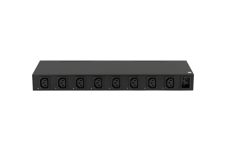 Блок  контролируемых электрических розеток NIKOMAX, SW - Switched, (включение и отключение каждой розетки, измерение общего потребления и отправка показаний через LAN), 19", 8 розеток C13, макс. нагрузка 16 А, шнур питания 3 м., вилка С20, цифровое измере