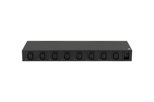 Блок  контролируемых электрических розеток NIKOMAX, SW - Switched, (включение и отключение каждой розетки, измерение общего потребления и отправка показаний через LAN), 19", 8 розеток C13, макс. нагрузка 16 А, шнур питания 3 м., вилка С20, цифровое измере