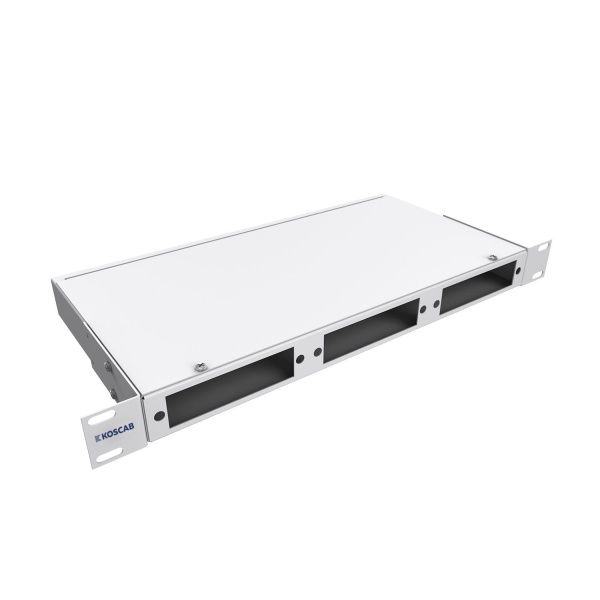 Кросс KOSCAB оптический 19'' укомплектованный 1U, 24 порта LC/UPC duplex, 9/125 мкм (планки, сплайс-кассета 2шт, пигтейлы, КДЗС, адаптеры) серый RAL 7