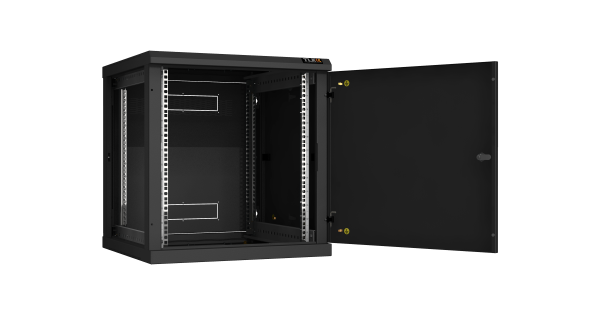 Настенный разборный шкаф NIKOMAX 19", 12U, металлическая дверь, Ш600хВ636хГ600мм, 2 пары монтажных направляющих, черный