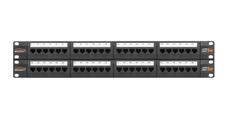 Коммутационная панель NIKOMAX 19", 2U, 48 портов, Кат.5e (Класс D), 100МГц, RJ45/8P8C, 110/KRONE, T568A/B, неэкранированная, с органайзерами, черная - гарантия: 5 лет расширенная / 25 лет системная