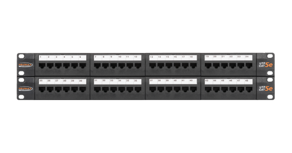 Коммутационная панель NIKOMAX 19", 2U, 48 портов, Кат.5e (Класс D), 100МГц, RJ45/8P8C, 110/KRONE, T568A/B, неэкранированная, с органайзерами, черная - гарантия: 5 лет расширенная / 25 лет системная