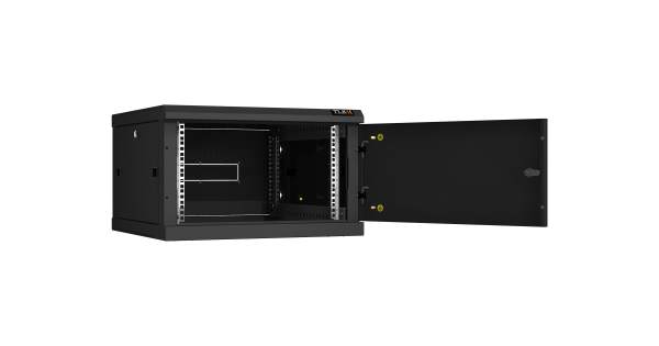 Настенный разборный шкаф NIKOMAX 19", 6U, металлическая дверь, Ш600хВ370хГ600мм, 2 пары монтажных направляющих, черный