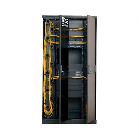 Шкаф оптический кроссовый NTSS ODF PROF 42U 900х500мм, модульные стенки, панели потолка и пола, двойные распашные глухие двери, черный RAL 9005