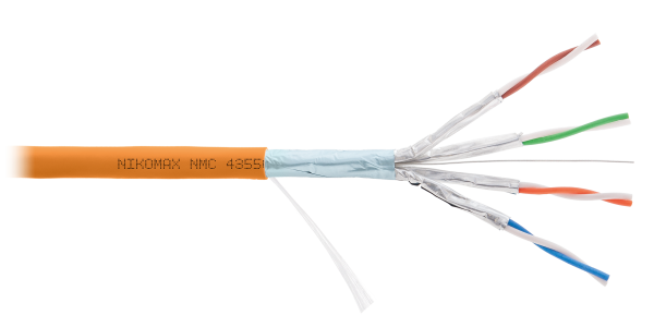 Кабель NIKOMAX F/FTP 4 пары, Кат.6a (Класс Eа), тест по ISO/IEC, 500МГц, одножильный, BC (чистая медь), 23AWG (0,56мм), полимерный материал нг(А)-HF, внутренний, оранжевый, 385м - гарантия: 5 лет / 15 лет системная