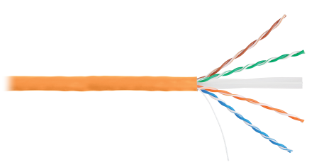 Кабель NETLAN U/UTP 4 пары, Кат.6 (Класс E), 250МГц, одножильный, BC (чистая медь), полимерный материал, LSZH, оранжевый, 305м - гарантия 1 год