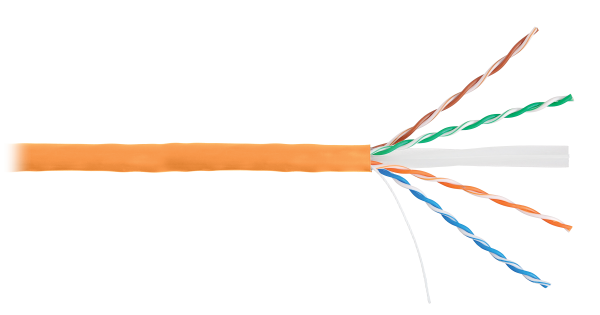 Кабель NETLAN U/UTP 4 пары, Кат.6 (Класс E), 250МГц, одножильный, BC (чистая медь), полимерный материал, LSZH, оранжевый, 305м - гарантия 1 год