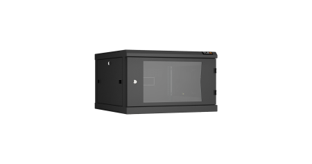 Настенный разборный шкаф NIKOMAX 19", 6U, стеклянная дверь, Ш600хВ370хГ600мм, 2 пары монтажных направляющих, черный
