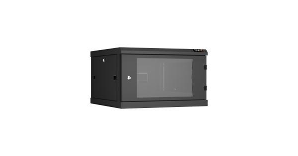 Настенный разборный шкаф NIKOMAX 19", 6U, стеклянная дверь, Ш600хВ370хГ600мм, 2 пары монтажных направляющих, черный