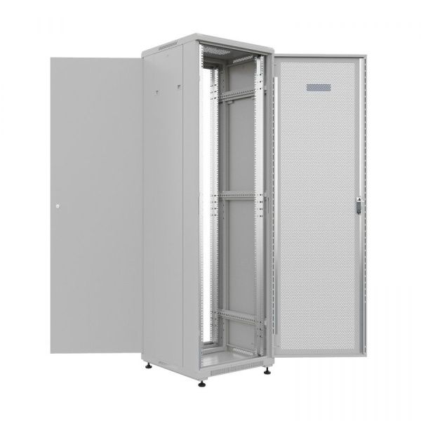 Шкаф напольный универсальный серверный NTSS R 18U 600х600мм, 4 профиля 19, двери перфорированная и сплошная металл, боковые стенки съемные, регулируем