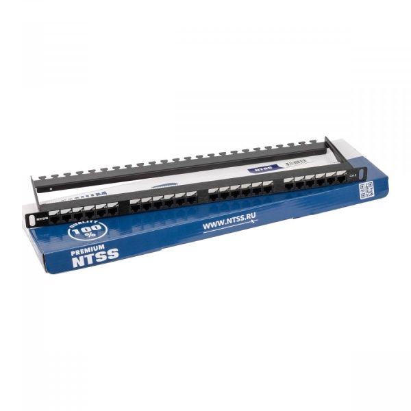 Патч-панель NTSS PREMIUM 0.5U 24 порта RJ45 UTP cat.6, Dual IDC с задним кабельным органайзером
