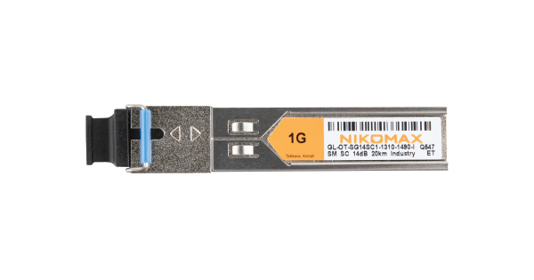 Модуль NIKOMAX SFP, 1.25 Гбит/с, WDM, 1 ОВ, SM, 1xSC, Tx:1310/Rx:1490 нм, DDM, 14 дБ (до 20 км), -40 +85 °С