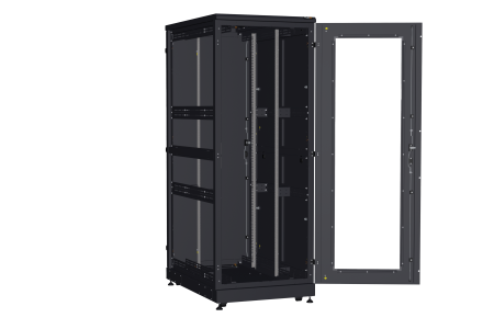 Напольный шкаф NIKOMAX серии TFA-R 19", 42U, дверь со стеклом и металлическая, металлические двухуровневые стенки, Ш800хВ2114хГ1200мм, в разобранном виде, черный