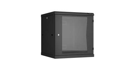 Настенный разборный шкаф NIKOMAX 19", 12U, стеклянная дверь, Ш600хВ636хГ600мм, 2 пары монтажных направляющих, черный