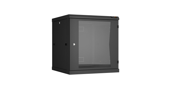 Настенный разборный шкаф NIKOMAX 19", 12U, стеклянная дверь, Ш600хВ636хГ600мм, 2 пары монтажных направляющих, черный