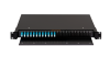 Оптический кросс NIKOMAX 19" Premium Line, 1U, укомплектованный на 24 порта LC/UPC (12 двойных LC/UPC адаптеров), SM 9/125 OS2, выдвижной, с полкой,  черный, в комплекте: адаптеры, монтажные шнуры 1м, сплайс-кассета с крышкой, гильзы, заглушки