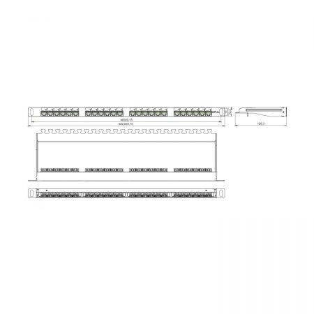Патч-панель NTSS PREMIUM 0.5U 24 порта RJ45 UTP cat.5е, Dual IDC с задним кабельным органайзером