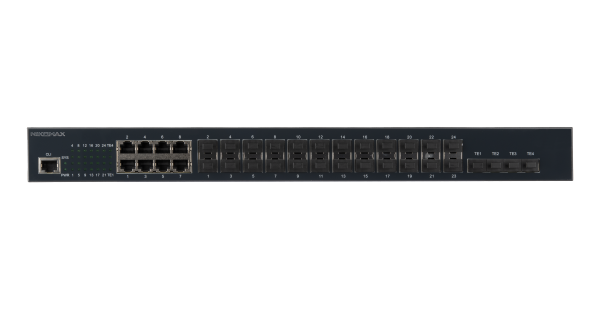 Управляемый коммутатор L3 NIKOMAX, 16 портов 1000Base-X SFP, 8 комбо-портов 100/1000Base-T/SFP, 4 порта 1/10GE SFP+
