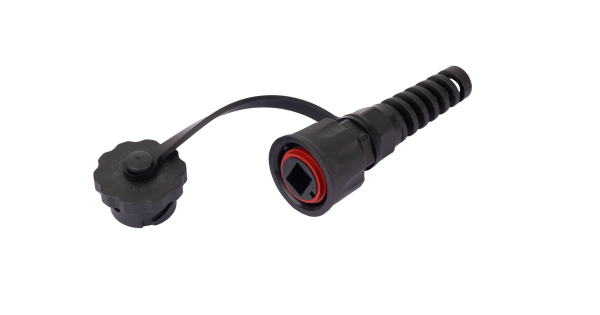 Индустриальный коннектор NIKOMAX RJ45/8P8C, Кат.6 (Класс E), 250МГц, покрытие 50мкд, неэкранированный, IP67, для одножильной витой пары,  с защитной крышкой, черный