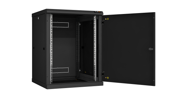 Настенный разборный шкаф NIKOMAX 19", 15U, металлическая дверь, Ш600хВ770хГ600мм, 2 пары монтажных направляющих, черный
