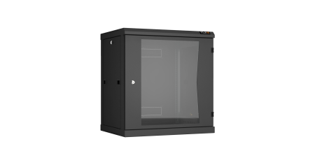 Настенный разборный шкаф NIKOMAX 19", 12U, стеклянная дверь, Ш600хВ636хГ450мм, 2 пары монтажных направляющих, черный