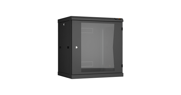 Настенный разборный шкаф NIKOMAX 19", 12U, стеклянная дверь, Ш600хВ636хГ450мм, 2 пары монтажных направляющих, черный
