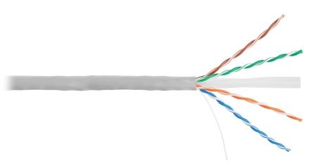 Кабель NETLAN U/UTP 4 пары, Кат.6 (Класс E), 250МГц, одножильный, BC (чистая медь), поливинилхлорид, серый, 305м - гарантия 1 год