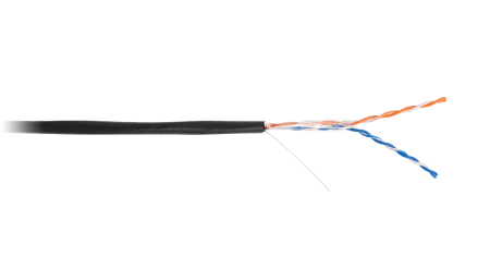 Кабель NETLAN U/UTP 2 пары, Кат.5 (Класс D), 100МГц, одножильный, BC (чистая медь), полиэтилен, внешний, до -40C, черный, 305м - гарантия 1 год