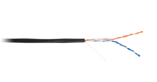 Кабель NETLAN U/UTP 2 пары, Кат.5 (Класс D), 100МГц, одножильный, BC (чистая медь), полиэтилен, внешний, до -40C, черный, 305м - гарантия 1 год