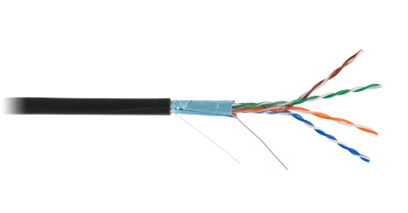 Кабель NETLAN F/UTP 4 пары, Кат.5e (Класс D), 100МГц, одножильный, BC (чистая медь), полиэтилен, внешний, до -40C, черный, 100м - гарантия: 1 год