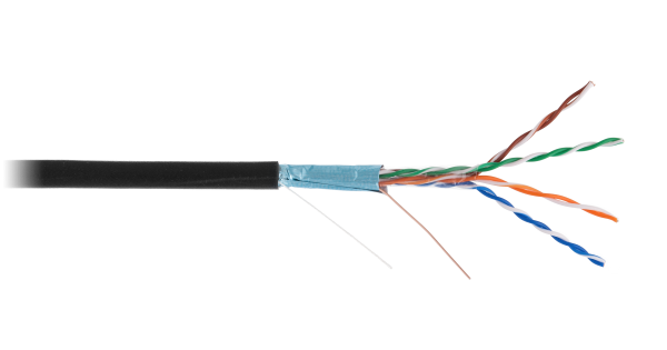 Кабель NETLAN F/UTP 4 пары, Кат.5e (Класс D), 100МГц, одножильный, BC (чистая медь), полиэтилен, внешний, до -40C, черный, 100м - гарантия: 1 год
