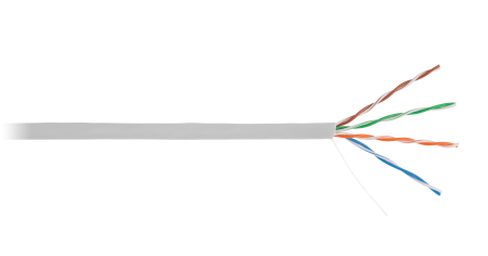 Кабель NETLAN U/UTP 4 пары, Кат.5e (Класс D), 100МГц, одножильный, BC (чистая медь), поливинилхлорид, серый, 305м - гарантия: 1 год