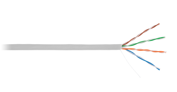 Кабель NETLAN U/UTP 4 пары, Кат.5e (Класс D), 100МГц, одножильный, BC (чистая медь), поливинилхлорид, серый, 305м - гарантия: 1 год