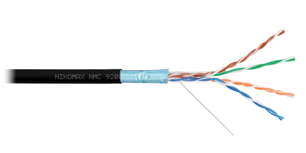 Кабель NIKOMAX F/UTP 4 пары, Кат.5e (Класс D), тест по ISO/IEC, 100МГц, одножильный, BC (чистая медь), 24AWG (0,52мм), полимерный материал нг(А)-HF, внутренний/внешний, черный, 305м - гарантия: 15 лет / 25 лет системная