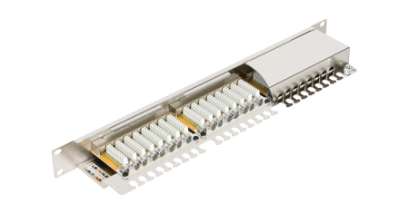 Коммутационная панель NIKOMAX 19", 1U, 24 порта, Кат.6 (Класс E), 250МГц, RJ45/8P8C, 110/KRONE, T568A/B, полный экран, с органайзером, металлик - гарантия: 5 лет расширенная / 25 лет системная