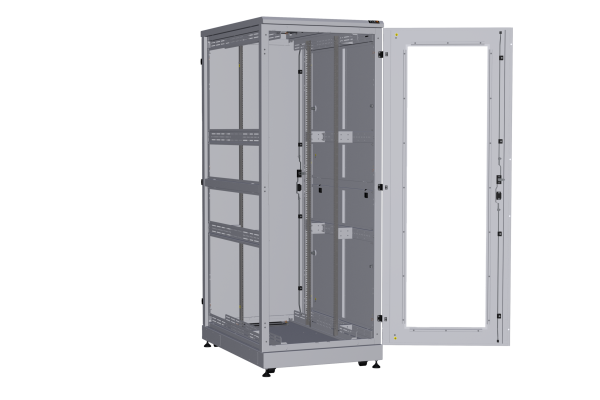 Напольный шкаф NIKOMAX серии TFA-R 19", 42U, дверь со стеклом и металлическая, металлические двухуровневые стенки, Ш800хВ2114хГ1200мм, в разобранном виде, серый