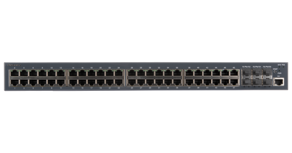 Управляемый коммутаторL3 Stack POE NIKOMAX 48 BASE-TX 10/100/1000Mb/s POE, 6 1/10G SFP+, 1 Console RJ45, 1U 19" бюджет PoE 370W, 220VAC 450W