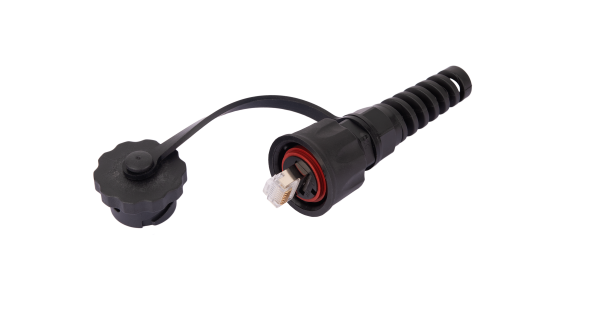 Индустриальный коннектор NIKOMAX RJ45/8P8C, Кат.6a (Класс Ea), 500МГц, покрытие 50мкд, экранированный, IP67, для одножильной витой пары, с защитной крышкой, черный