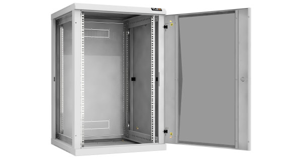 Настенный разборный шкаф NIKOMAX 19", 18U, стеклянная дверь, Ш600хВ904хГ600мм, 2 пары монтажных направляющих, серый