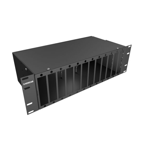 Кросс KOSCAB оптический 19'' укомплектованный 3U, 64 порта LC/UPC duplex, 62.5/125 мкм (планки, сплайс-кассета 4шт, пигтейлы, КДЗС, адаптеры) черный R
