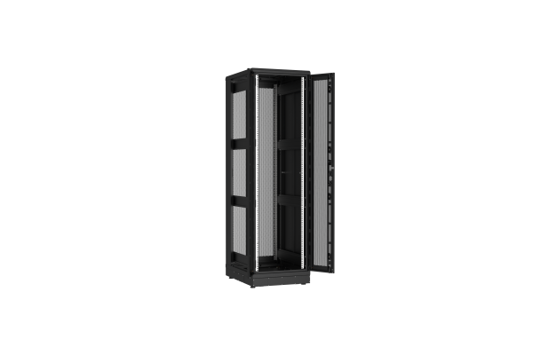 Напольный шкаф NIKOMAX серии TFR-R2 19", 42U, двустворчатые перфорированные двери, металлические стенки, Ш600хВ2010хГ800мм, в разобранном виде, черный
