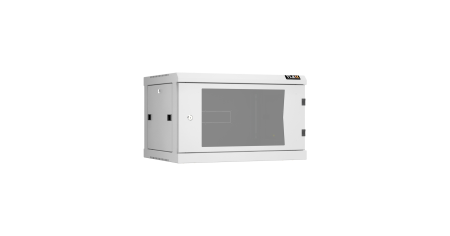 Настенный разборный шкаф NIKOMAX 19", 6U, стеклянная дверь, Ш600хВ370хГ450мм, 2 пары монтажных направляющих, серый
