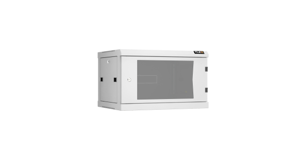 Настенный разборный шкаф NIKOMAX 19", 6U, стеклянная дверь, Ш600хВ370хГ450мм, 2 пары монтажных направляющих, серый