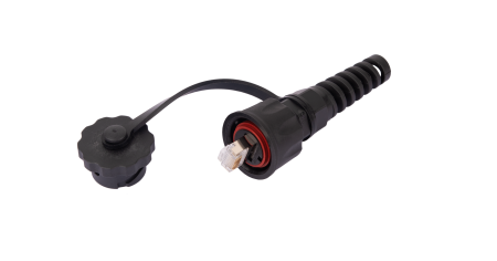Индустриальный коннектор NIKOMAX RJ45/8P8C, Кат.6 (Класс E), 250МГц, покрытие 50мкд, экранированный, IP67, для одножильной витой пары, с защитной крышкой, черный